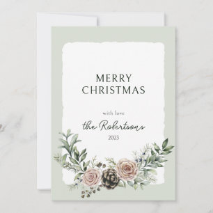 Roses and Pine Cones Christmas Greenery Holiday Card