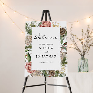 Roses and Pine Winter Wedding Welcome Foam Board