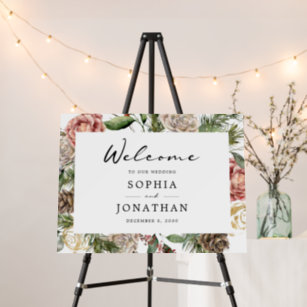 Roses and Pine Winter Wedding Welcome Foam Board