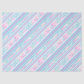 Roses and Pink Blue White Stripes Tissue Paper