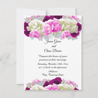 Roses and Pink Peonies Floral Wedding Invitation