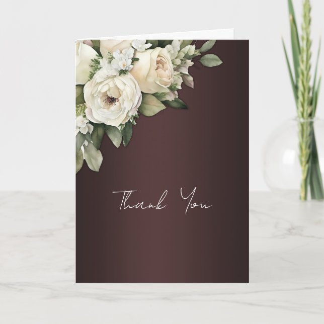 Roses and Romance Marsala Wedding Thank You Card (Front)