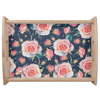 Roses and Rosebuds: Floral Seamless. Serving Tray