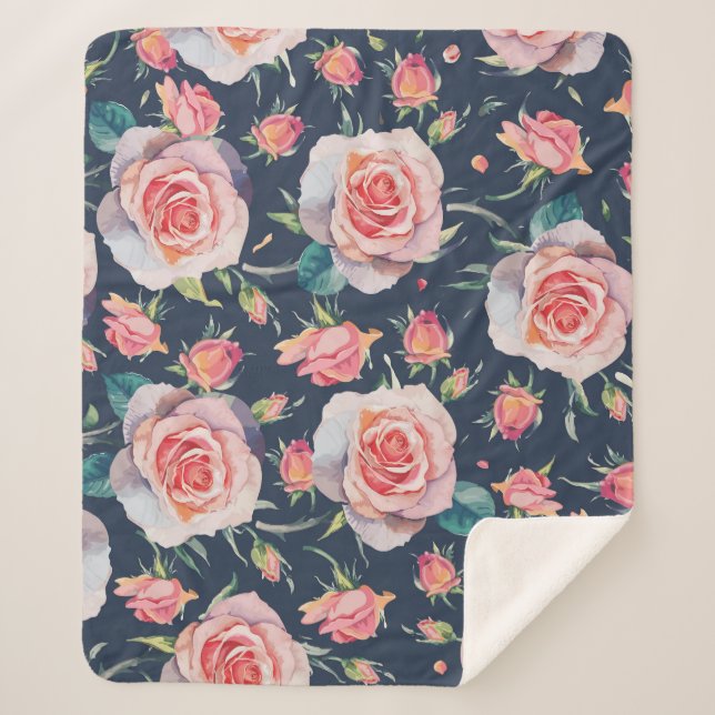Roses and Rosebuds: Floral Seamless. Sherpa Blanket (Front)