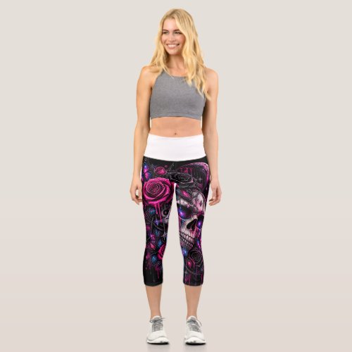 roses and skull- ARH Capri Leggings