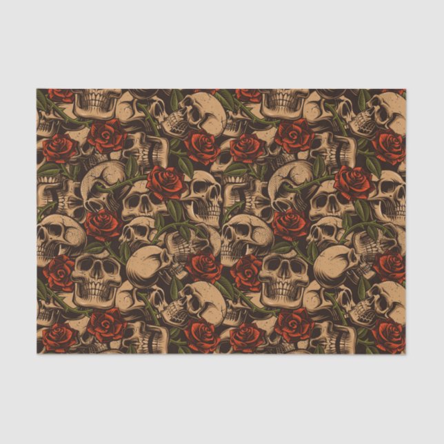 Roses and Skull Pattern Decoupage Tissue Paper (Front)
