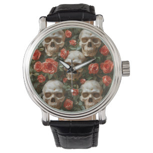 Roses and skulls design watch