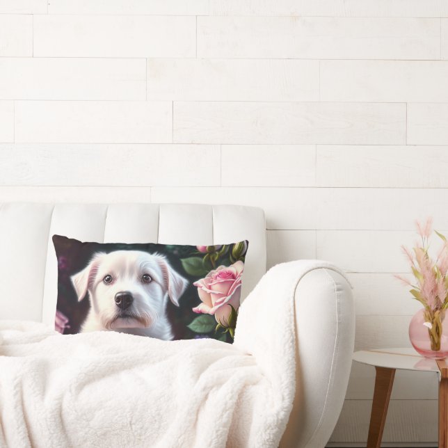 Roses And Small Dog Collection Lumbar Pillow (Couch)