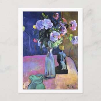 Roses And Statuette By Gauguin Postcard by lazyrivergreetings at Zazzle