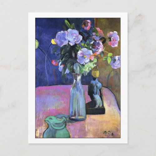 Roses and Statuette by Gauguin Postcard