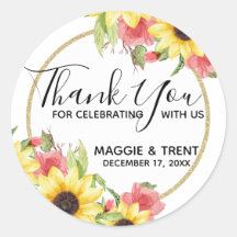 Roses and Sunflowers Wedding Thank You