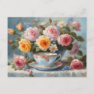 Roses and Teacup  Postcard