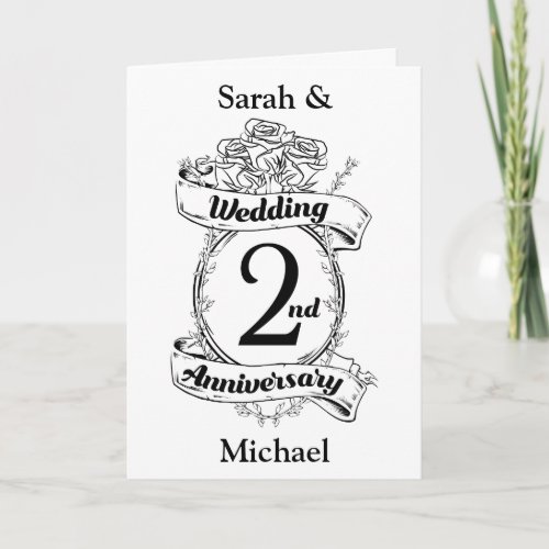 Roses and Vines Romantic 2nd Wedding Anniversary Card