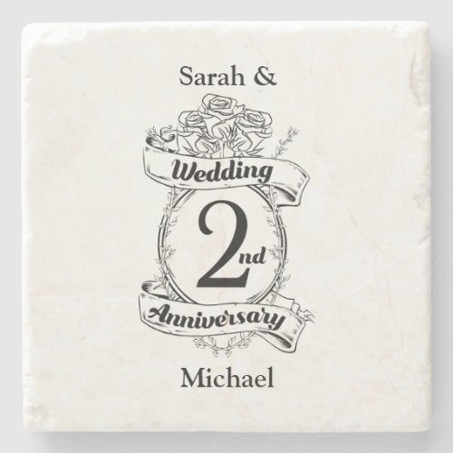 Roses and Vines Romantic 2nd Wedding Anniversary Stone Coaster