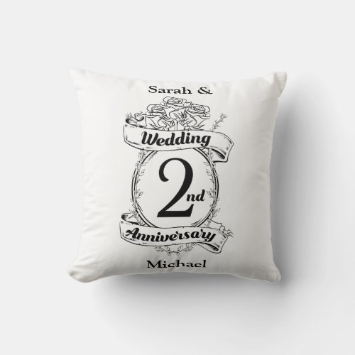 Roses and Vines Romantic 2nd Wedding Anniversary Throw Pillow