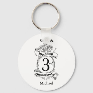 Roses and Vines Romantic 3rd Wedding Anniversary Keychain