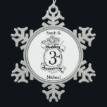 Roses and Vines Romantic 3rd Wedding Anniversary Snowflake Pewter Christmas Ornament<br><div class="desc">A keepsake to mark your third wedding anniversary. The shield like design in black and white,  with roses and romantic vines. A great way to mark your 3rd year of marriage.</div>