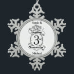 Roses and Vines Romantic 3rd Wedding Anniversary Snowflake Pewter Christmas Ornament<br><div class="desc">A keepsake to mark your third wedding anniversary. The shield like design in black and white,  with roses and romantic vines. A great way to mark your 3rd year of marriage.</div>