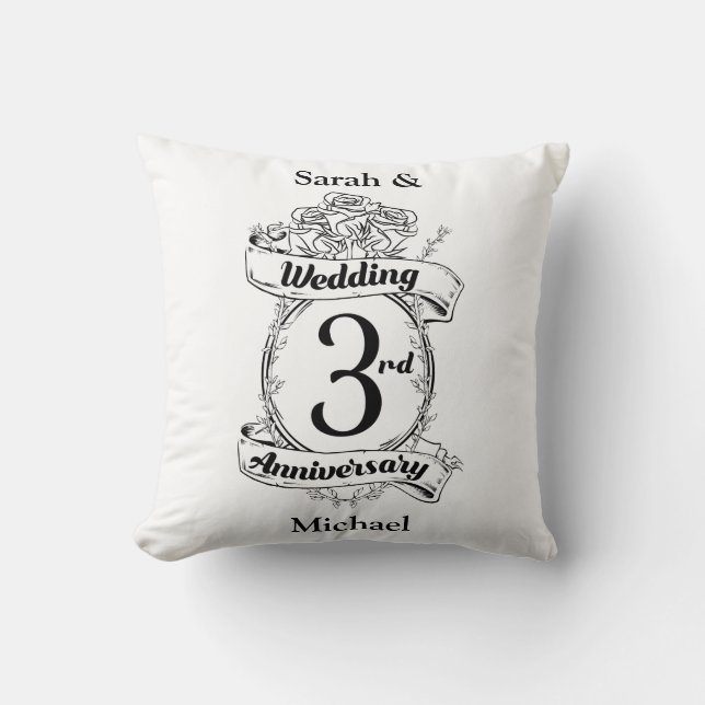 Roses and Vines Romantic 3rd Wedding Anniversary Throw Pillow (Front)