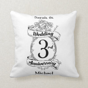 Roses and Vines Romantic 3rd Wedding Anniversary Throw Pillow