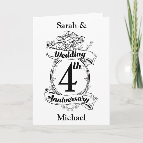 Roses and Vines Romantic 4th Wedding Anniversary Card