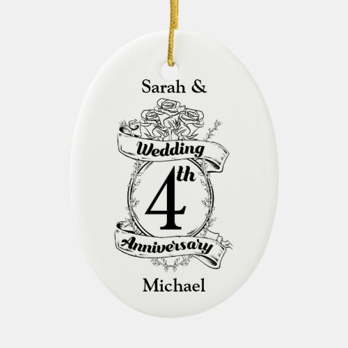 Roses and Vines Romantic 4th Wedding Anniversary Ceramic Ornament