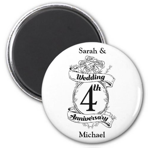 Roses and Vines Romantic 4th Wedding Anniversary Magnet