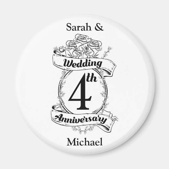 Roses and Vines Romantic 4th Wedding Anniversary Magnet (Front)