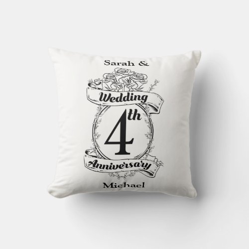 Roses and Vines Romantic 4th Wedding Anniversary Throw Pillow