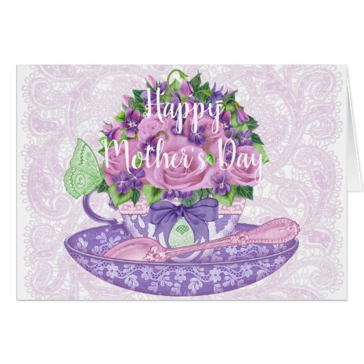 Roses and Violets Teacup Card (Front Horizontal)