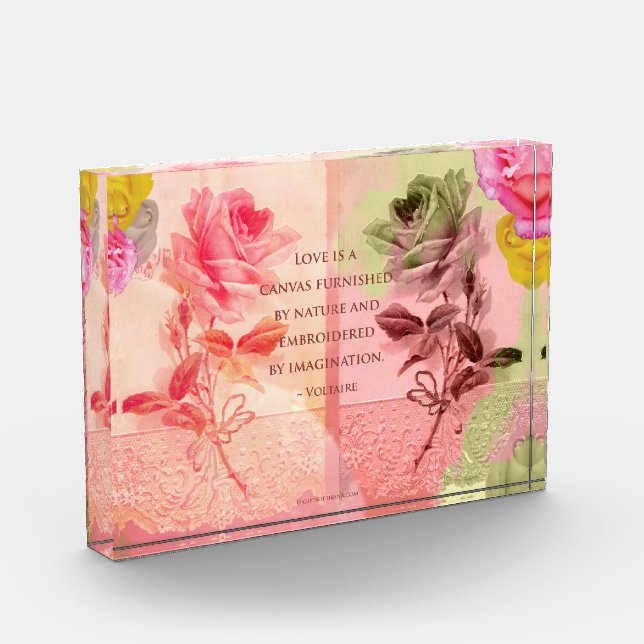 Roses and Voltaire Acrylic Block (Left)