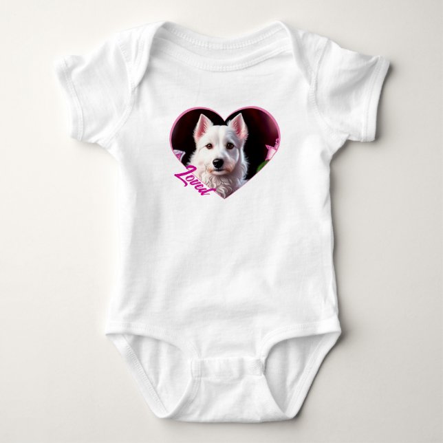 Roses And White Dog Collection Baby Bodysuit (Front)