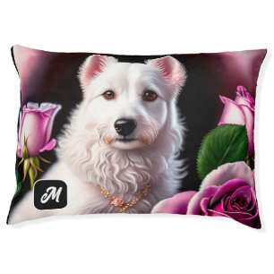 Roses And White Dog Collection Pet Bed