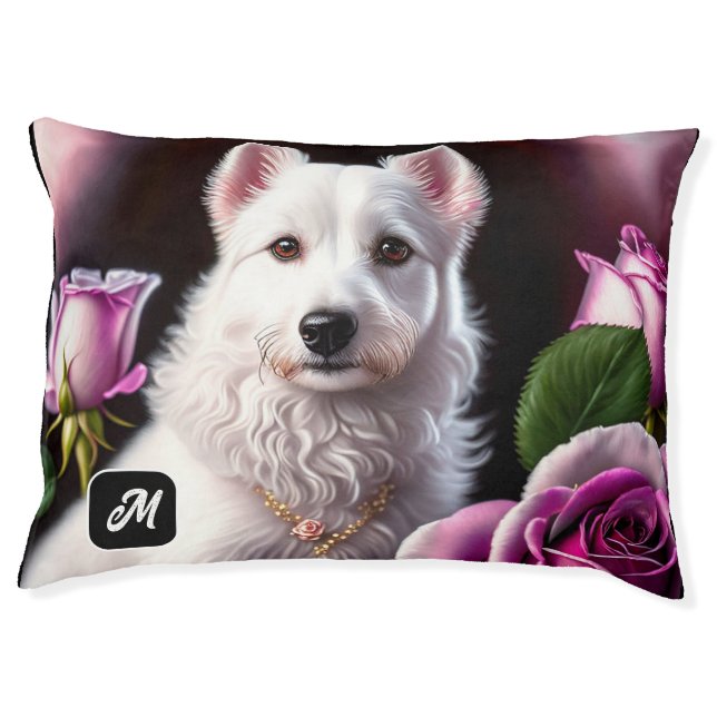 Roses And White Dog Collection Pet Bed (Front)