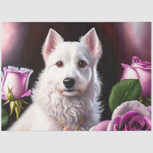 Roses And White Dog Collection Tissue Paper (Front)