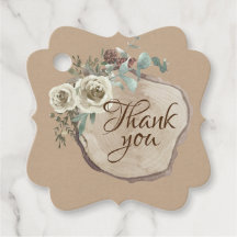 Roses and Wood Slice Thank You Favor Tags