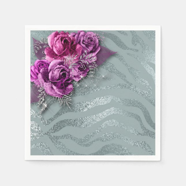 Roses and Zebra Stripes Napkins (Front)