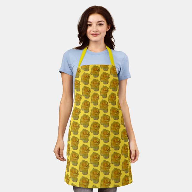 Roses Aprons Yellow Rose Apron Personalized Aprons (Worn)