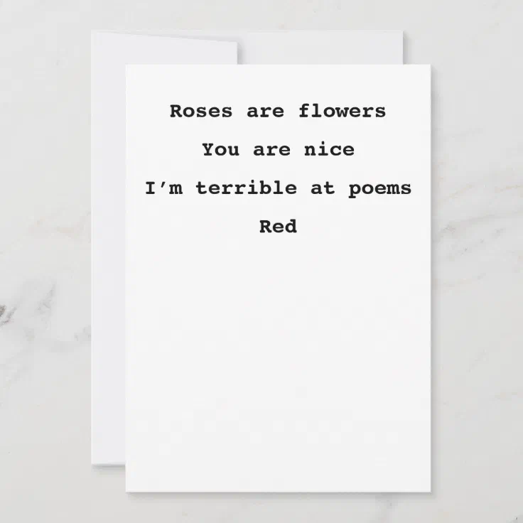 Roses are red funny poem Valentine's Day flat Holiday Card | Zazzle