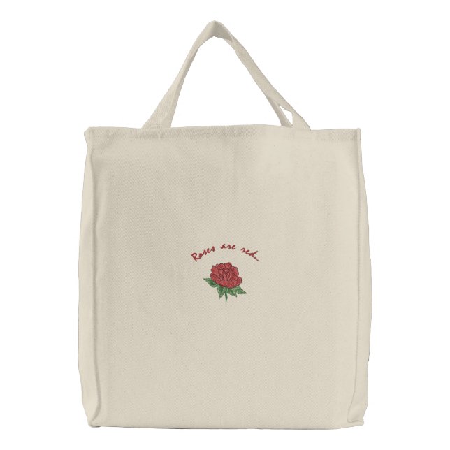 Roses are red. Red rose embroidered carryall. Tote Bag (Front)
