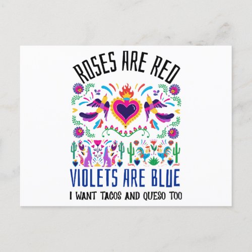 Roses Are Red with a cute patterned mexican art dr Holiday Postcard