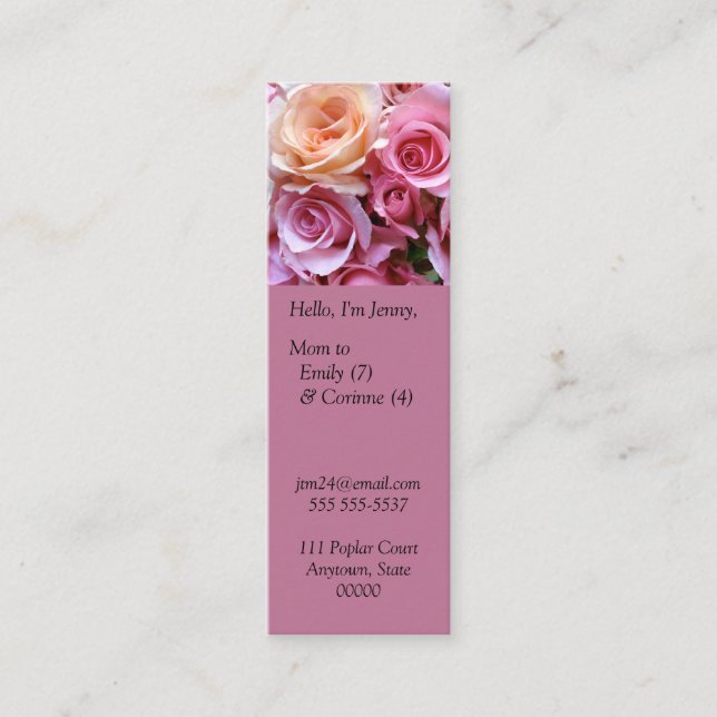 Roses arranged bookmark mom mini business card (Front)