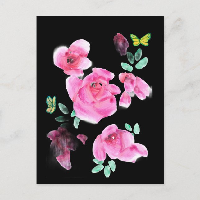 Roses at Night Under a Street Lamp Postcard (Front)