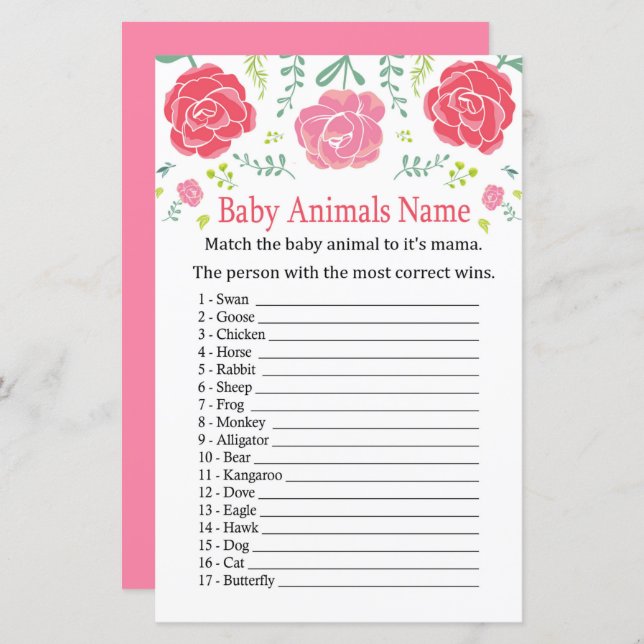 Roses Baby Animals Name Game (Front/Back)
