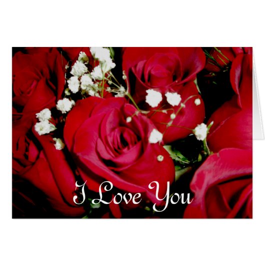 Roses & Baby Breath I Love You Card (Front Horizontal)