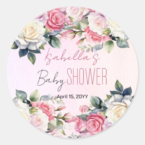 Roses Baby in Bloom Floral Baby Shower Classic Round Sticker