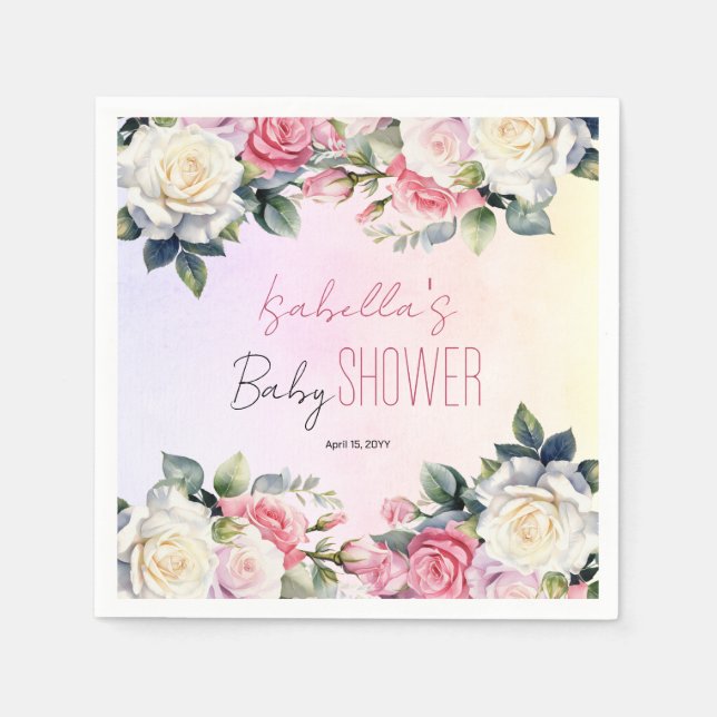 Roses Baby in Bloom Floral Baby Shower Napkins (Front)