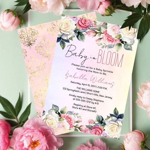 Roses Baby in Bloom Floral Baby Sprinkle Invitation