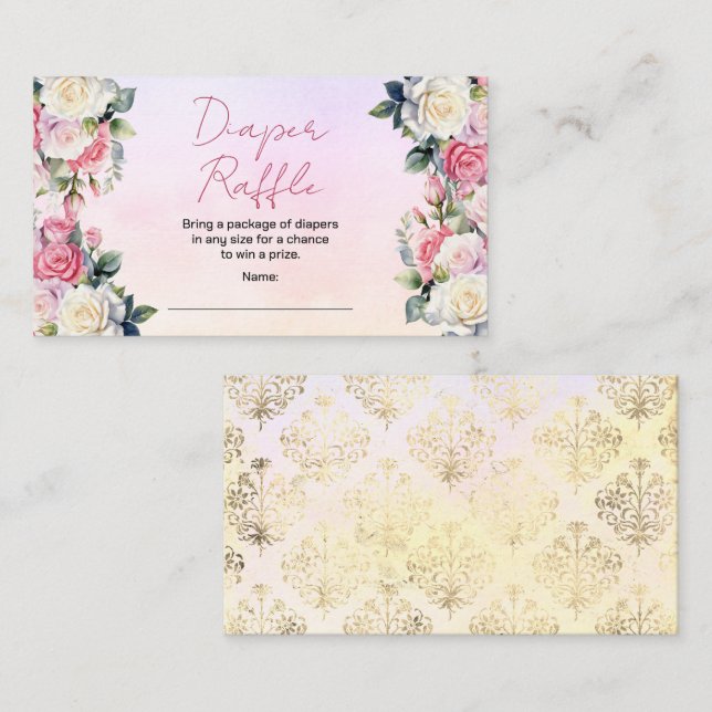 Roses Baby in Bloom Floral Diaper Raffle Enclosure Card (Front/Back)