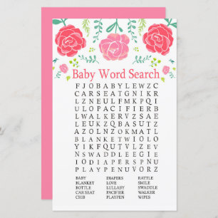 Roses Baby Shower Word Search Game
